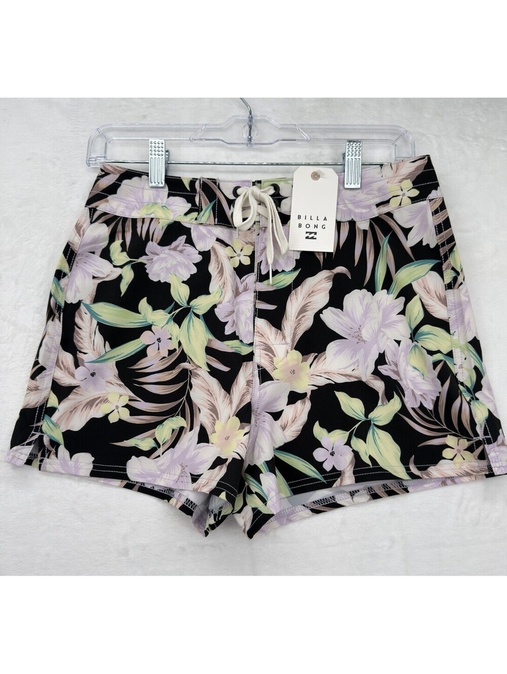Billabong Womens Board Shorts Medium Black Floral Shadow Tropic Swim Bottoms New